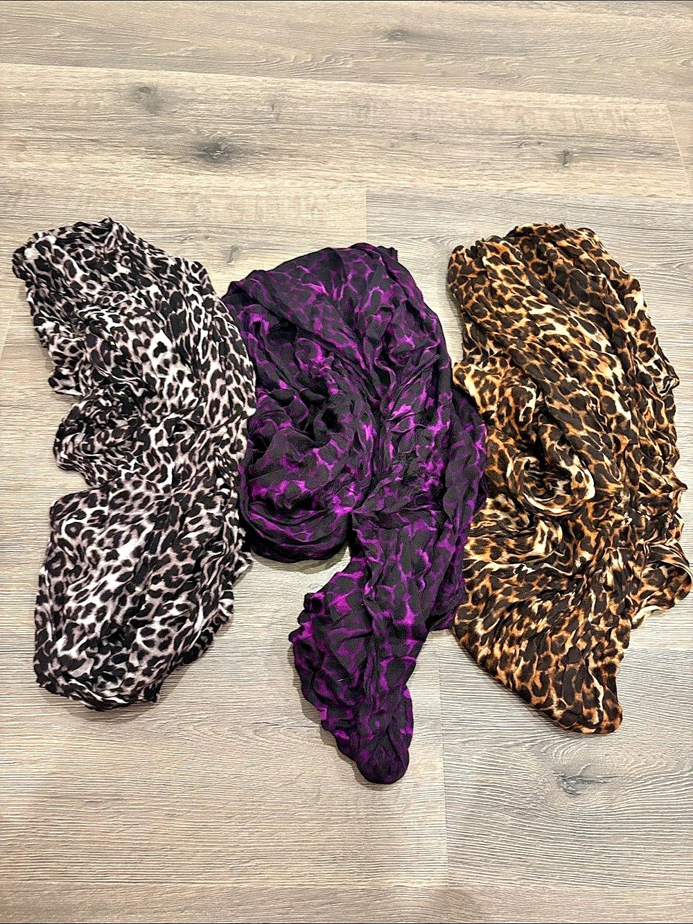 Set of 3 Express Leopard Print Infinity Scarf Scarves Gray, Purple & Brown